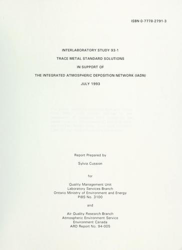 Trace metal standard solutions in support of the integrated atmospheric deposition network (IADN)