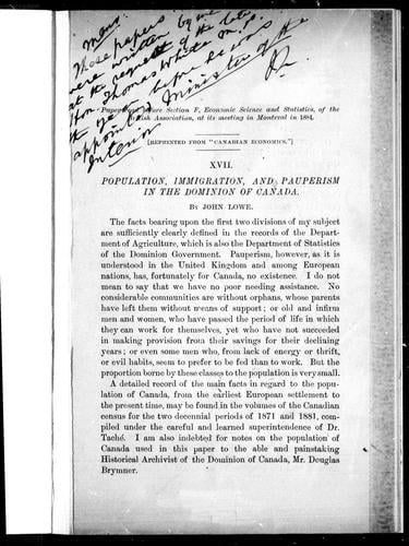 Population, immigration, and pauperism in the Dominion of Canada