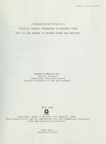 Volatile organic parameters in reagent water and oil and grease in reagent water and effluent