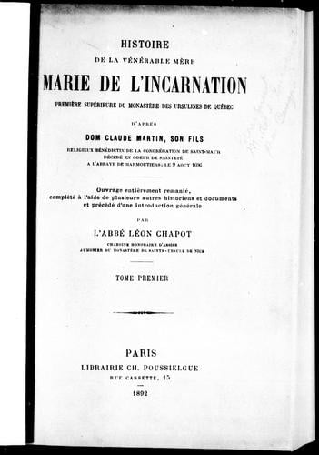 Histoire de la vénérable Mère Marie de l'Incarnation