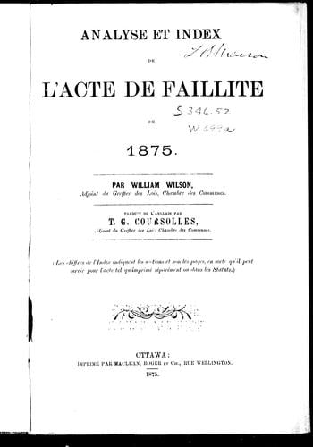 Analyse et index de l'Acte de faillite de 1875