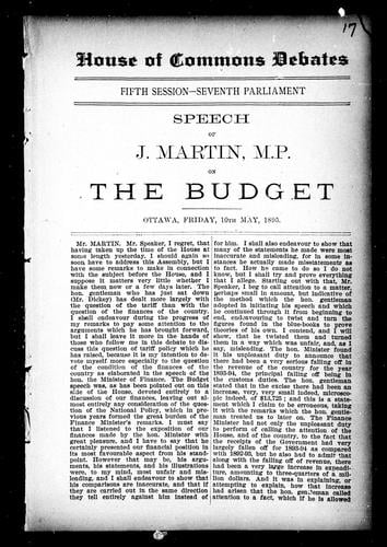 Speech of J. Martin, M.P., on the budget