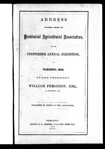 Address delivered before the Provincial Agricultural Association