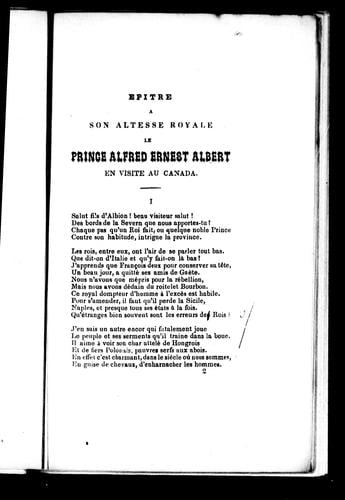 Épître à Son Altesse Royale le prince Alfred Ernest Albert en visite au Canada