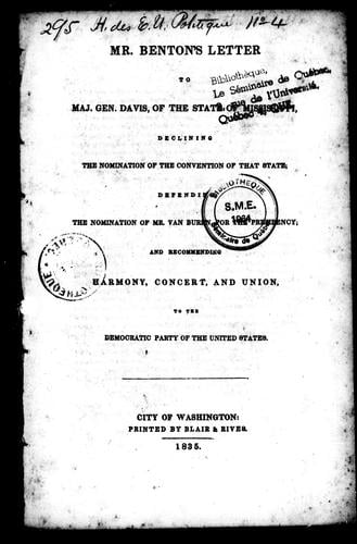 Mr. Benton's letter to Maj. Gen. Davis of the state of Mississippi