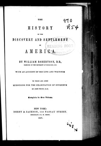 The history of the discovery and settlement of America