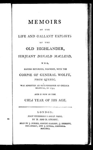Memoirs of the life and gallant exploits of the Old Highlander, Serjeant Donald Macleod