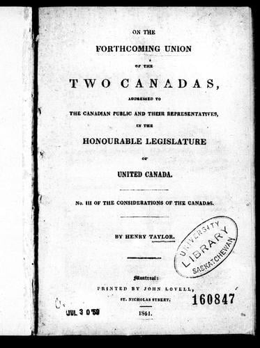 On the forthcoming union of the two Canadas