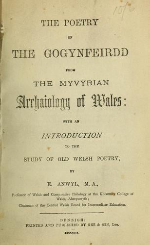 The poetry of the Gogynfeirdd from the Myvyrian archaiology of Wales