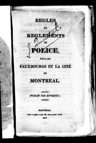 Rules and [r]egulations of police, for the city and suburbs of Montreal