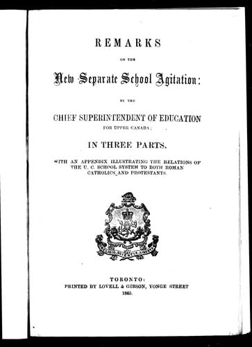 Remarks on the new separate school agitation