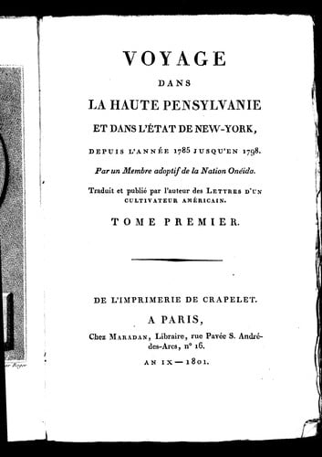 Voyage dans la haute Pensylvanie et dans l'état de New-York, depuis l'année 1785 jusqu'en 1798