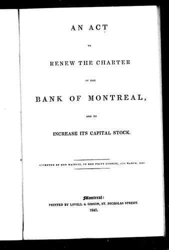 An Act to renew the charter of the Bank of Montreal, and to increase its capital stock