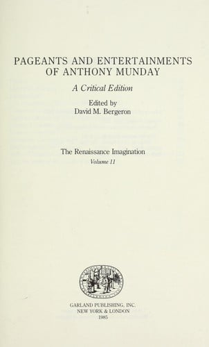 Pageants and entertainments of Anthony Munday
