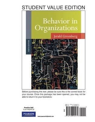 Behavior In Organizations Student Value Edition