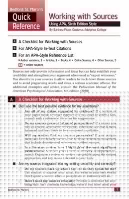 Working With Sources Using Apa A Bedfordst Martins Quick Reference