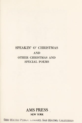 Speakin' o' Christmas, and other Christmas and special poems