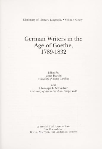 German writers in the age of Goethe, 1789-1832