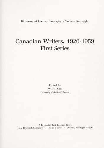 Canadian writers, 1920-1959
