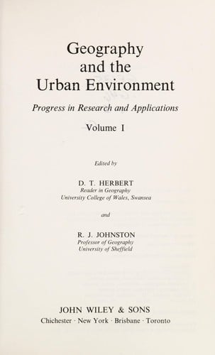 Geography and the urban environment : progress in research and applications