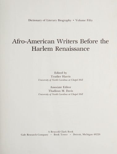 Afro-American writers before the Harlem renaissance