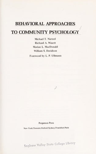 Behavioral approaches to community psychology
