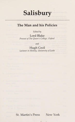 Salisbury, the man and his policies