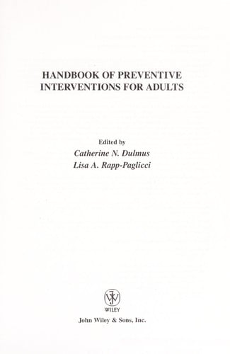 Handbook of preventive interventions for adults