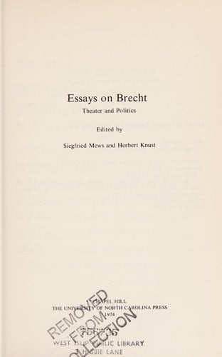 Essays on Brecht