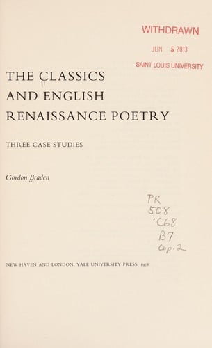 The classics and English Renaissance poetry