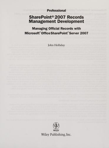 Professional SharePoint 2007 Records Management Development
