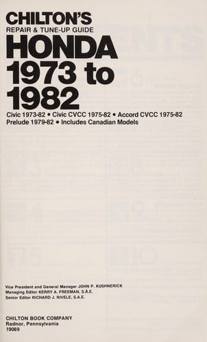 Chilton's repair & tune-up guide, Honda, 1973 to 1982