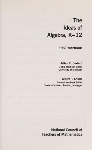 The Ideas of algebra, K-12