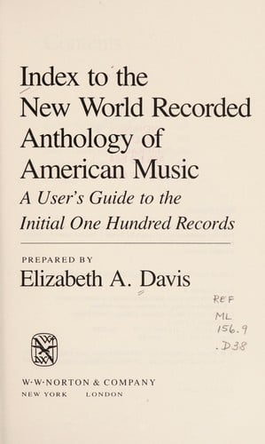 Index to theNew World Recorded anthology of American music