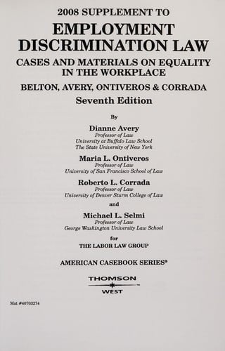 2008 Supplement to employment discrimination law