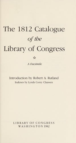 The 1812 catalogue of the Library of Congress