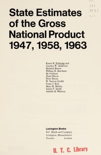 State estimates of the gross national product, 1947, 1958, 1963