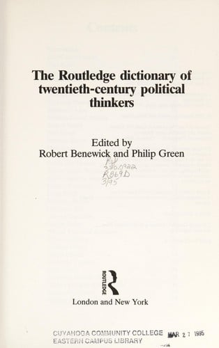 The Routledge dictionary of twentieth-century political thinkers
