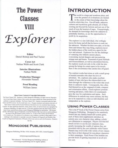 The Power Classes: Explorer (d20 System)