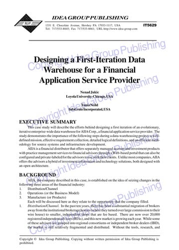 Designing a first-iteration data warehouse for a financial application service provider