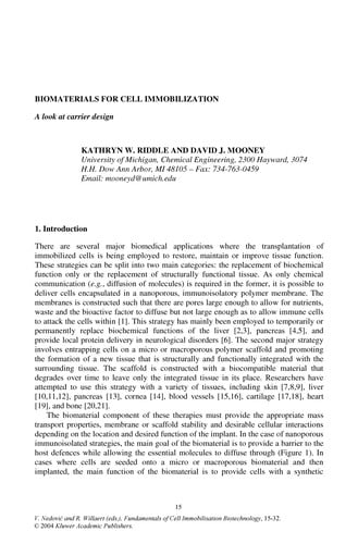 Fundamentals of cell immoblilisation