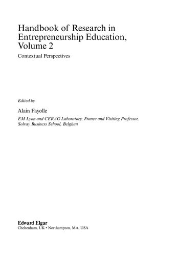 Handbook of research in entrepreneurship education
