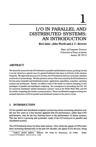 Input/Output in Parallel and Distributed Computer Systems