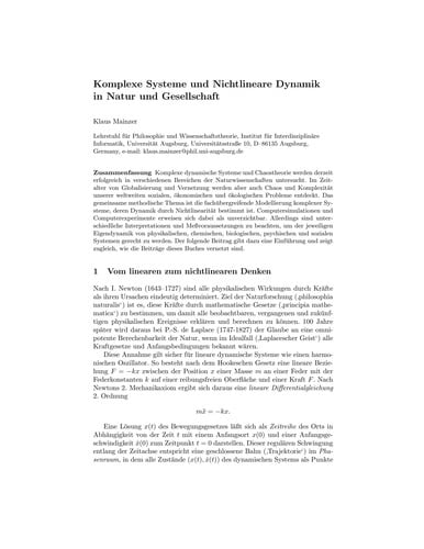 Komplexe Systeme und nichtlineare Dynamik in Natur und Gesellschaft