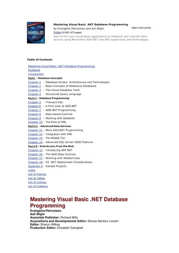 Mastering Visual Basic .NET database programming