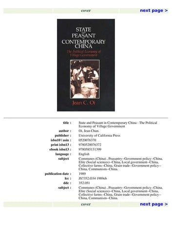 State and peasant in contemporary China