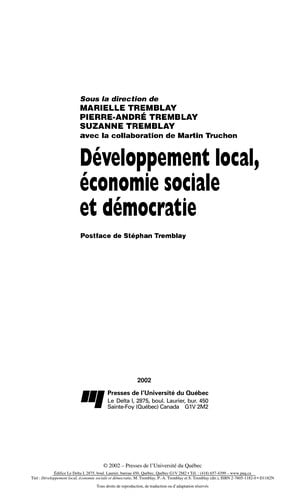 Développement local, économie sociale et démocratie
