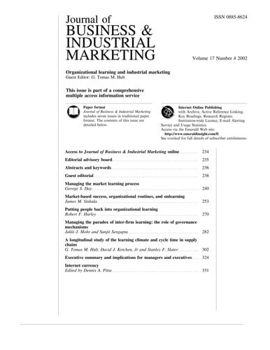 Organizational learning and industrial marketing