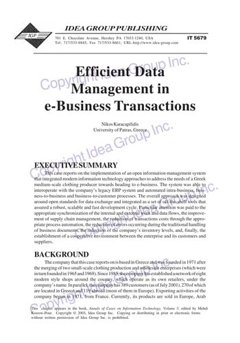 Efficient data management in e-business transactions