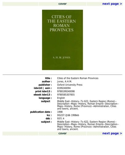 Cities of the eastern Roman provinces